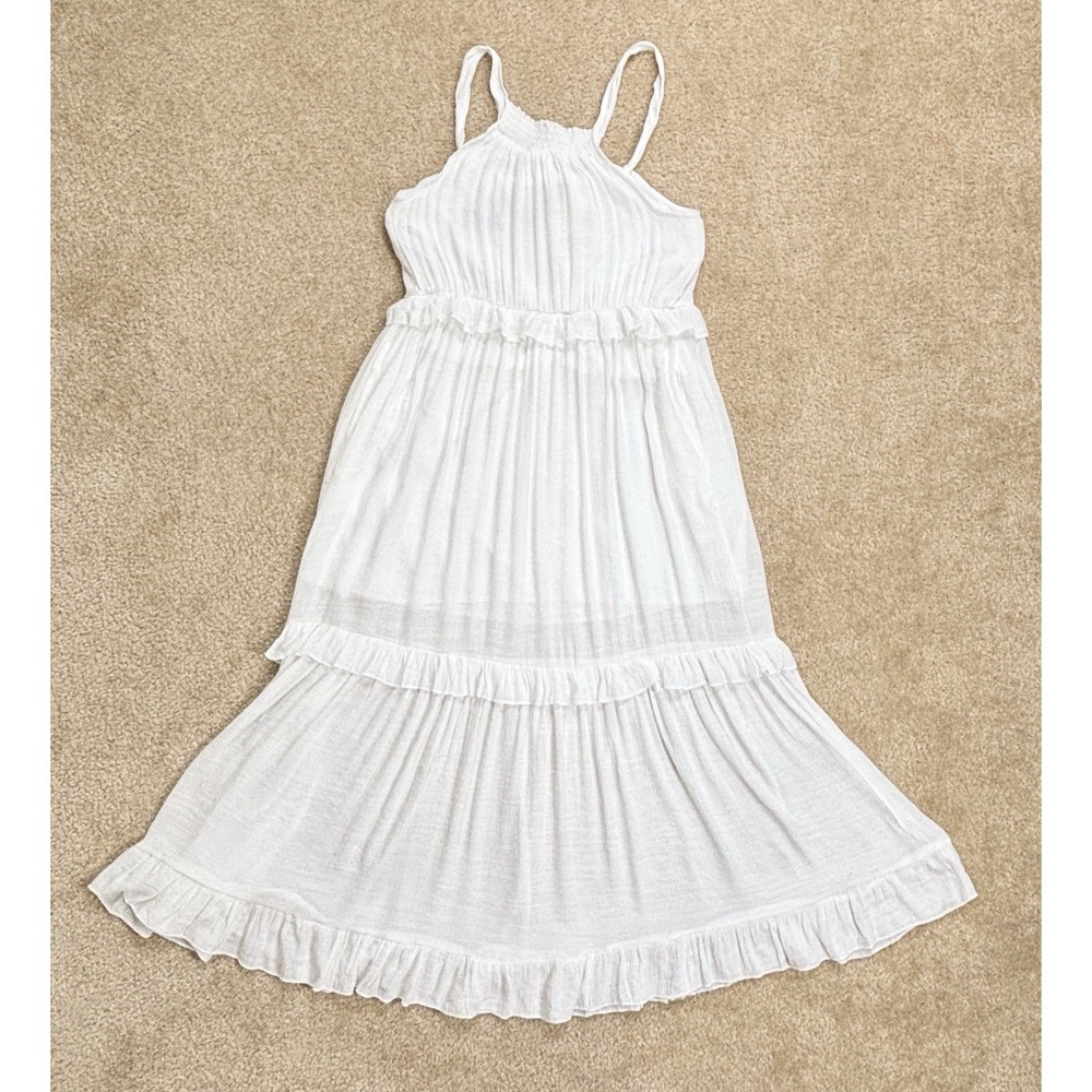 Sweetkama Halter Style White Maxi Dress With Tiered Ruffles And Pleats Small